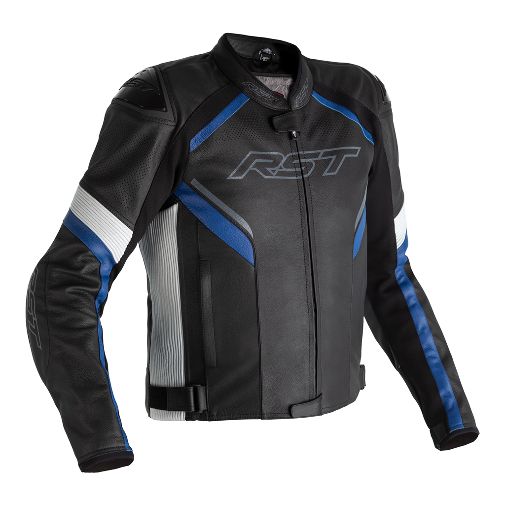 RST Sabre Leather Jacket - Black/White/Blue