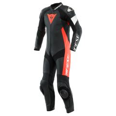 Dainese Tosa 1 piece Perforated Leather Suit - Black/Fluo-Red/White