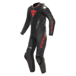Dainese Demon Sprint Perforated 1 Piece Leather Suit - Black/Black/Lava-Red